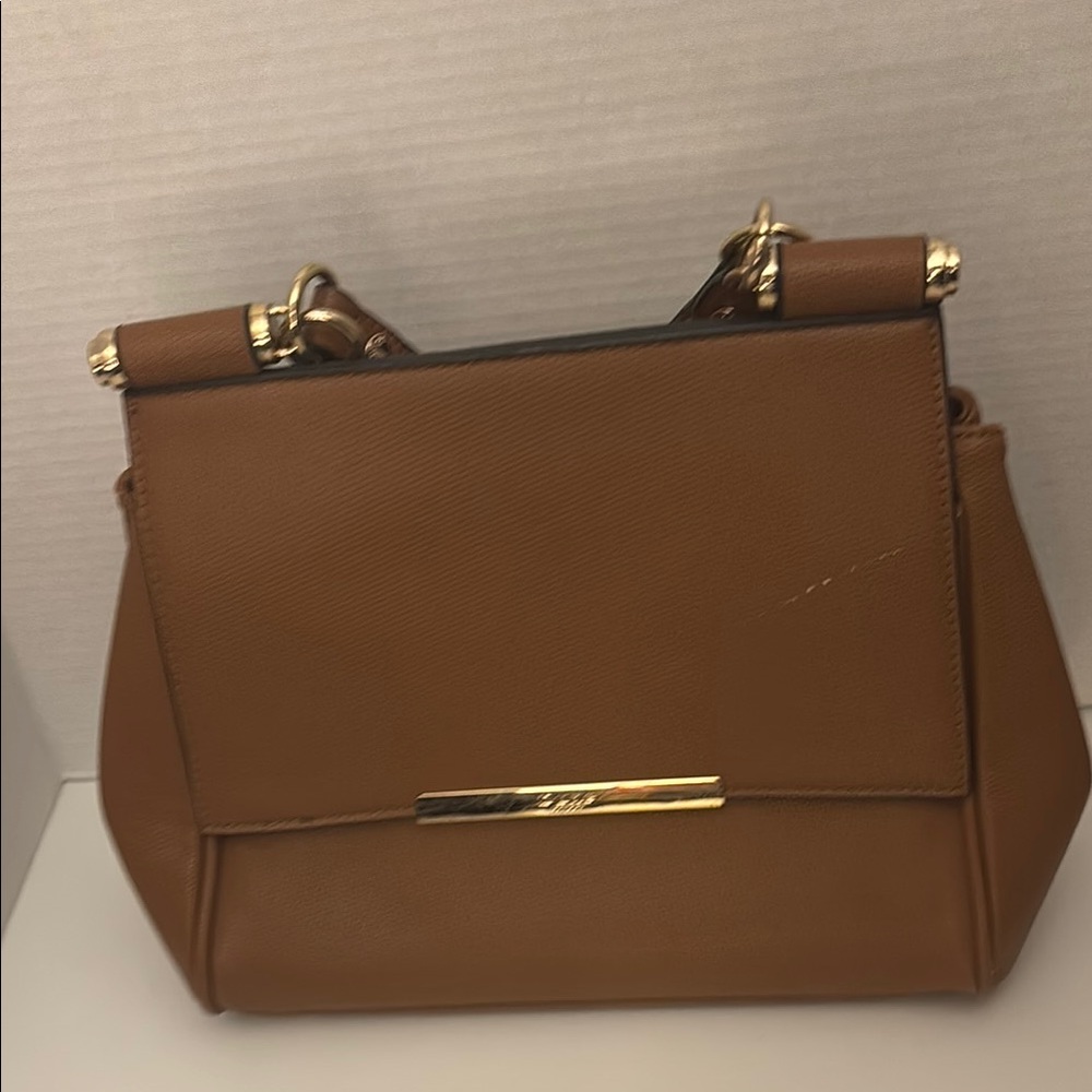 DUNE LONDON Brown and Gold Leather Satchel with Structured Design